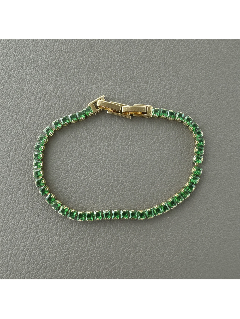 candy+clover Emerald Green Crystal Gold Tone Tennis Bracelet